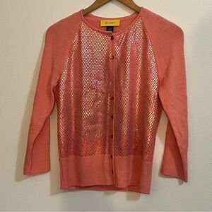 ST. JOHN Santana knit cardigan sweater two piece peach salmon women’s size P/2